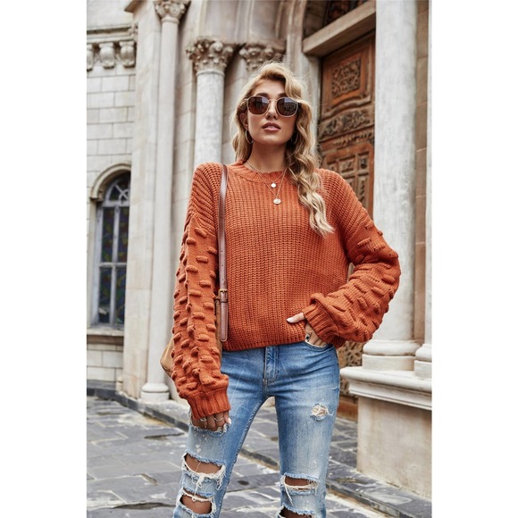 Lantern Long-Sleeved Knitted Pullover Cable Knit Sweater - Picture 8 of 12